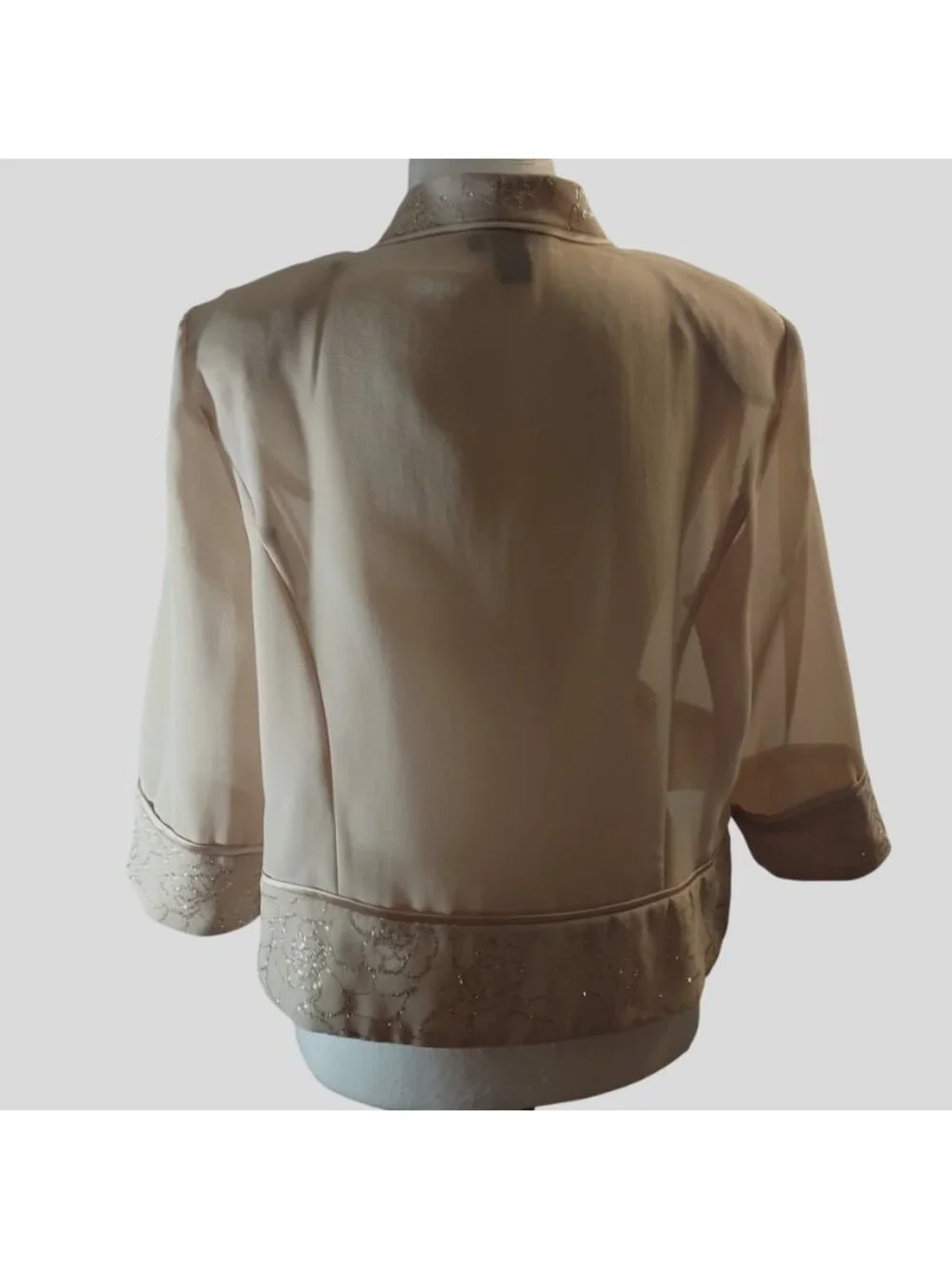 Le Bos Beige Sheer Bolero Jacket With Glitter Details Size 10